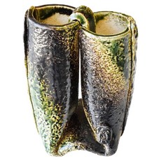 佐和陶瓷 綠織部雙口花器 日本製 130ml 日式陶瓷花瓶, 綠色