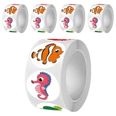 羅馬磚 魚形捲筒貼紙 圓形貼紙 2.5cm 500入 組, 5套, 隨機出貨