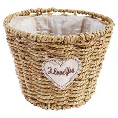 TRENY 草編花盆圓錐款 大號 室內外通用透氣草編花器, 棕色, 1個