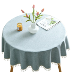 圓桌波浪邊北歐純色防水防油桌布巾, 灰藍吊墜邊140cm,混紡棉麻圓形餐桌布, 灰藍吊墜邊, 140cm, 1個