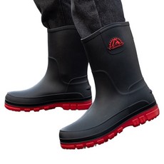 Elsso 男士中筒雨靴 彩色大底 防滑中筒靴 釣魚工作鞋, 255, 紅色