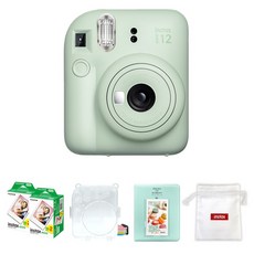 FUJIFILM 富士 instax 拍立得相機 薄荷綠 + 迷你底片 40張 + 透明保護殼 + 馬卡龍雙層相簿 隨機出貨 + Logo收納包 隨機出貨 套組 Mini 12, 1套