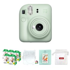 FUJIFILM 富士 instax 即可拍相機 薄荷綠 + mini底片 100張 + 透明保護殼 + 馬卡龍2層相簿 + Logo收納袋組合 instax mini 12, 1套