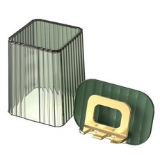 iSFun 瀝水牙刷架 輕奢方型漱口杯組 免打孔壁掛式浴室收納架, 綠色, 1組