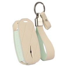 KAMARU Genesis G70 G80 G90 GV60 GV70 GV80 適用車用皮革鑰匙包 鑰匙圈, 白色 + 薄荷綠(鑰匙包), 銀色(鑰匙圈), Genesis B