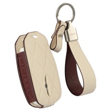 KAMARU Genesis G70 G80 G90 GV60 GV70 GV80 適用車用皮革鑰匙包 鑰匙圈, 白色 + 酒紅色(鑰匙包), 銀色(鑰匙圈), Genesis B