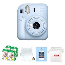 FUJIFILM 富士 instax mini 12 拍立得相機 粉藍色 + mini 底片 80張 + 透明保護殼 + 馬卡龍2層相簿 隨機出貨 + logo收納包 隨機出貨 組合 instax mini 12, 1套