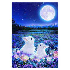 強悍姐姐 童話般的兔子 DIY 寶石十字繡 30 x 40 cm, 1個, 兔子和花