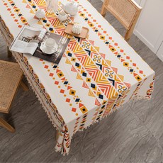 波西米亞民族風棉麻流蘇免洗防水防油桌布, 千尋 米白色, 200 x 140cm, 1條