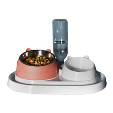 寵物傾斜餐碗餵食器組, 1組, 粉色