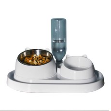 寵物傾斜餐碗餵食器組, 1組, 白色