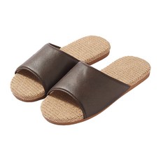 zozo life 皮革亞麻室內拖鞋 LV113-1, 棕色, 1雙