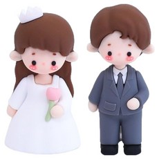 PDS홈데코 새신랑 새신부 귀여운 PVC 인테리어 장식품 결혼 파티 데코 모형 세트, 혼합색상