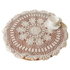 美式鄉村風手工鉤針蕾絲圓形桌墊桌巾, 55~60cm, 米色, 1個