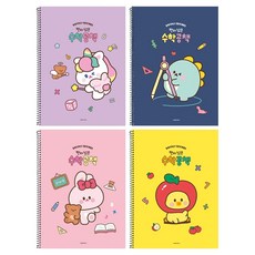 핑크풋 쪼꼬미친구들 칸넓은 수학공책 4종 세트, Pink, Yellow, Navy, Purple, 1세트