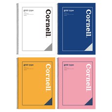 그리드타입 코넬 원링 노트 4종 세트, 화이트, 핑크, 블루, 옐로우, 1세트 화이트, 핑크, 블루, 옐로우, 1세트