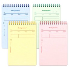 MUNID 上翻式線圈粉彩單字筆記本4件組, 黃色 + 藍色 + 粉色 + 綠色, 1組