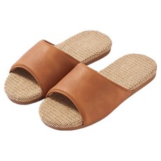 ZOZO 皮革亞麻室內拖鞋 LV113-8, 淺咖啡色, 1雙