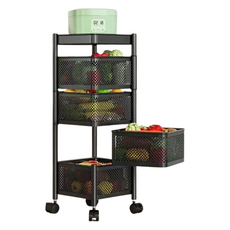 어무드 이동식 회전형 수납 트롤리 4단, 블랙