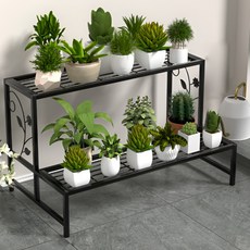 MOSTER 鐵製階梯式陽臺花盆整理架 80cm, 黑色, 2層