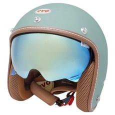 EVO 艾莉莎涼感系 內鏡復古騎士安全帽 附冰絲面罩, 松露綠