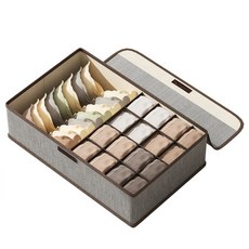 iSFun 居家收納 棉麻附蓋內衣褲17格收納盒, 1個, 灰色