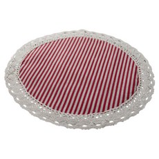 YMQY 伊縵琪韻 單層蕾絲紅條紋圓形餐桌墊蓋布, 30 x 30cm, 紅色細條紋, 1個