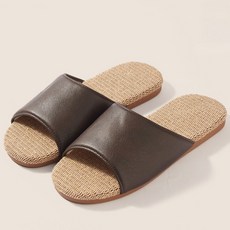 zozo life 皮革亞麻室內拖鞋 LV113-3, 棕色, 1雙