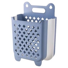 葉子小舖 壁掛可折疊洗衣籃, 藍色