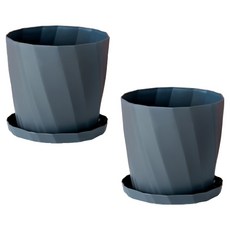 Green Hug 居家園藝基本款花盆 2入 + 託盤 2入 組, 灰色, 1套