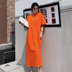 엘쏘 여성용 롱 옆트임 무지 라운지 웨어 반팔 레터링 원피스 빅사이즈 포함