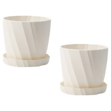 Green Hug 居家園藝基本款花盆 2p + 底盤 2p 套組, 白色, 1套