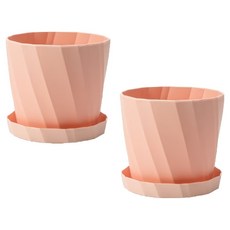 Green Hug 居家園藝基本款花盆 2p + 底盤 2p 套組, 粉紅色, 1套