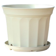土壤香氣塑膠花盆 + 托盤組, 1個, 米色