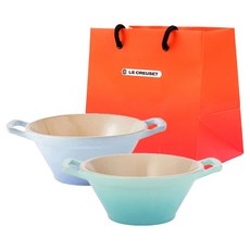 LE CREUSET Cazuela上菜碗2件組 + S號購物袋, 海岸藍, 薄荷綠, 1套