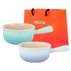 LE CREUSET 洋蔥湯碗2件組 + S號購物袋, 1套, 酷薄荷, 海岸藍