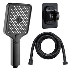 葉子小舖 方形大面板增壓蓮蓬頭組, 黑色, 1組