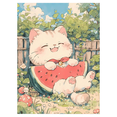 Taminayo 清爽DIY數字油畫 30 x 40 cm, 吃西瓜的貓咪, 1個