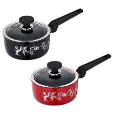 PNPOONGNYUN 電磁爐適用硬質陽極處理單柄鍋 18cm 2件組, 1套, 黑+紅, 黑紅