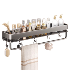 小麥購物 高質感浴室置物架 L215 單層 帶鈎帶桿 750g, 1個, 槍灰色