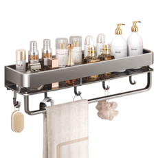 小麥購物 高質感浴室置物架 L215 單層 帶鈎帶桿 650g, 1個, 槍灰色