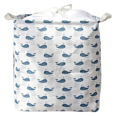 Craftsman In Storage 收納職人 北歐童話棉麻方型束口折疊收納籃/洗衣籃/髒衣籃, 白底小藍鯨