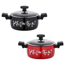 PNPOONGNYUN 電磁爐適用硬質陽極雙耳鍋 20cm 2件組, 1套, 黑+紅, 黑紅