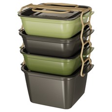 時尚戶外野餐手提餐盒4件組, 1組, 顏色隨機