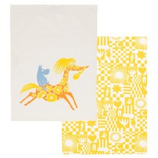아라비아 무민 파티 키친타월 50 x 70 cm, 화이트 + 옐로우, 2개