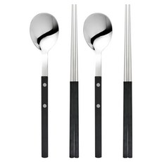 보겐 미네뜨 감성 수저 세트, 블랙, 2세트, 숟가락 2개 + 젓가락 2쌍