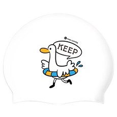 KeepSwimming 兒童泳圈鴨矽膠泳帽, 1個, 白色