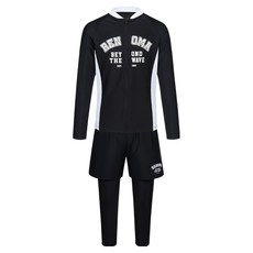 renoma 兒童泳裝 男童 大標誌 拉鍊防磨衣 上衣 + 下身 套裝 RN-BS2F523, BLACK