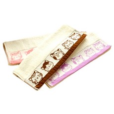 SHING LONG TEXTILE 台灣興隆毛巾 五福貓有機棉方巾, 3條, 五福貓 咖啡色 + 粉橘色 + 紫色