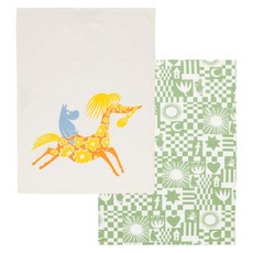 아라비아 무민 파티 키친타월 50 x 70 cm, 화이트 + 그린, 2개